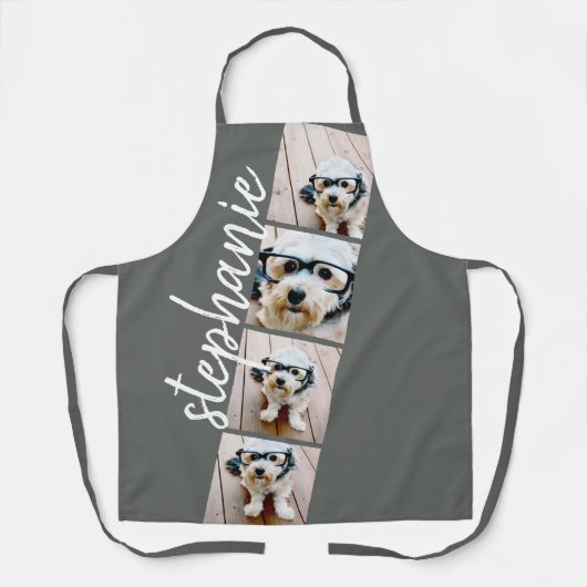 4 Fotofilmstrips Collage Script Name grijs Schort (Voorkant)