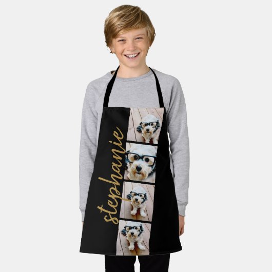 4 Fotofilmstrips Collage Script Name zwart Schort (Gedragen)