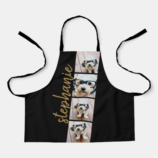 4 Fotofilmstrips Collage Script Name zwart Schort (Voorkant)