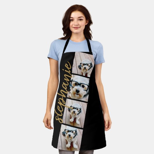 4 Fotofilmstrips Collage Script Name zwart Schort (Gedragen)