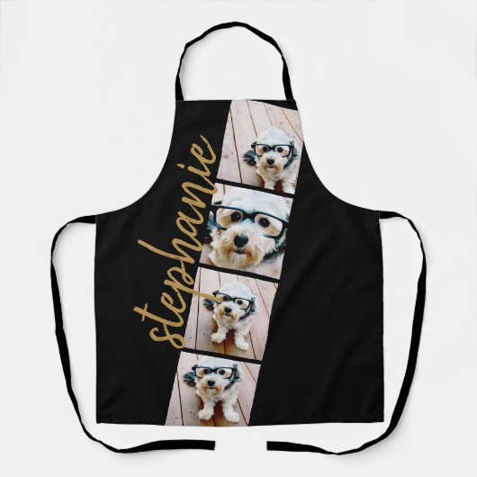 4 Fotofilmstrips Collage Script Name zwart Schort (Voorkant)