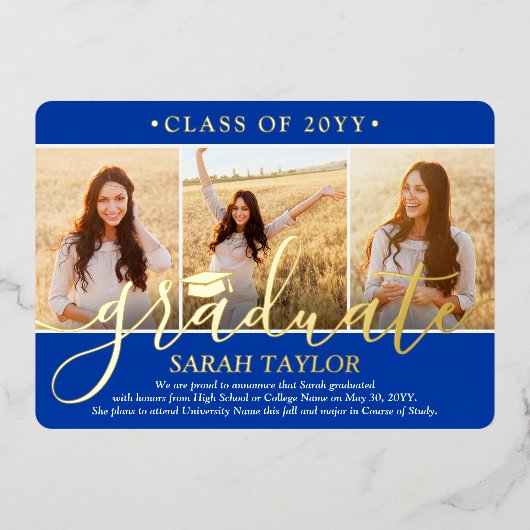 4 Fotogradatiepartij - Royal Blue en Gold Folie Uitnodiging (Voorkant)
