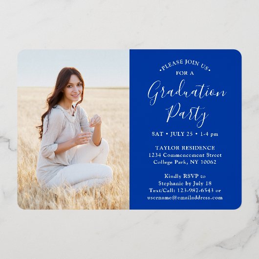 4 Fotogradatiepartij - Royal Blue en Gold Folie Uitnodiging (Achterkant)