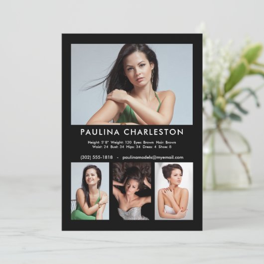 4 Fotomodel Actor 5x7 Comp/Zed Kaart Sjabloon (Staand voorkant)