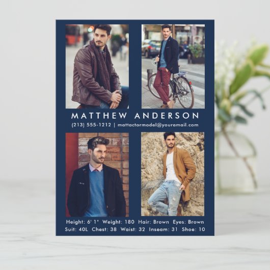 4 Fotomodel Actor Comp Kaart blauw (Staand voorkant)