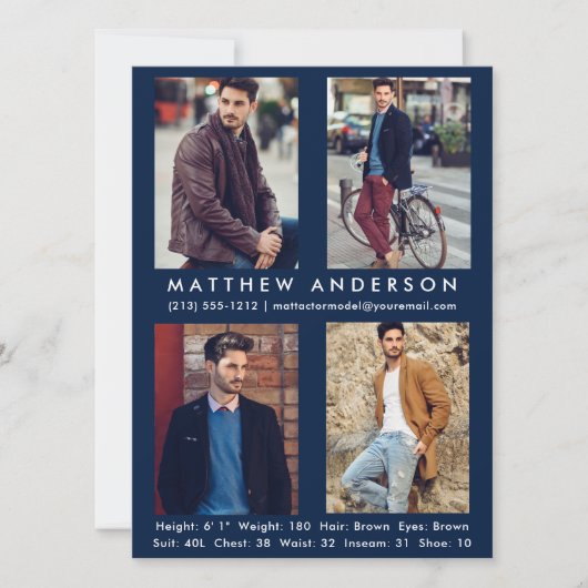 4 Fotomodel Actor Comp Kaart blauw (Voorkant)