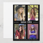 4 Fotomodel Actor Comp Kaart Zwart Sjabloon (Voorkant / Achterkant)