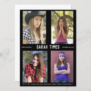 4 Fotomodel Actor Comp Kaart Zwart Sjabloon