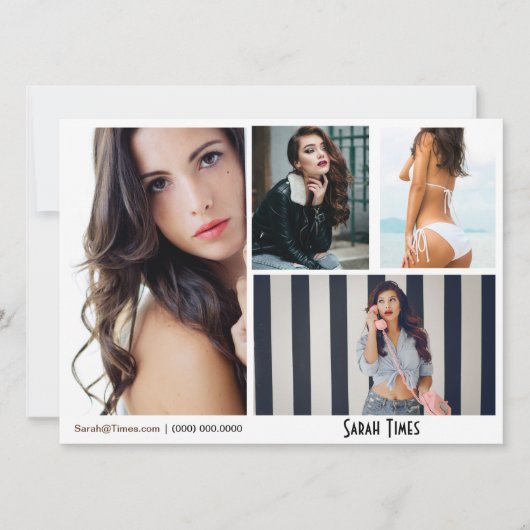 4 Fotomodel Vrouw Comp Card White Sjabloon Kaart (Voorkant)