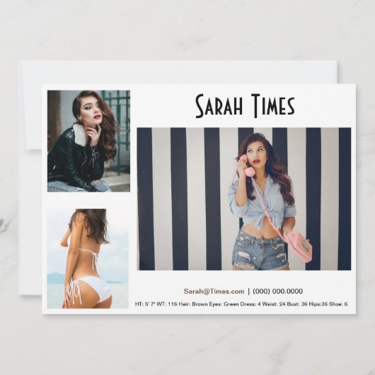 4 Fotomodelkopkaart — Comp-kaart — witte Sjabloon Kaart (Achterkant)
