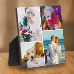 4 Fotoplak met standaard witte Sjabloon Fotoplaat<br><div class="desc">Aangepaste tabelplaat met vier verwisselbare foto's voor fotosjablonen,  een afgerond wit lijst en een ingebouwde standaard aan de achterzijde. Een unieke gave voor het gezin.</div>