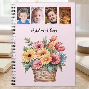 4 foto's aangepaste tekst gerbera bloemen roze notitieboek