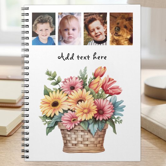 4 foto's aangepaste tekst gerbera bloemen wit notitieboek