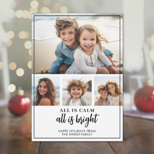 4 foto's - Alles is rustig, helder zwart-wit Kerst Feestdagenkaart