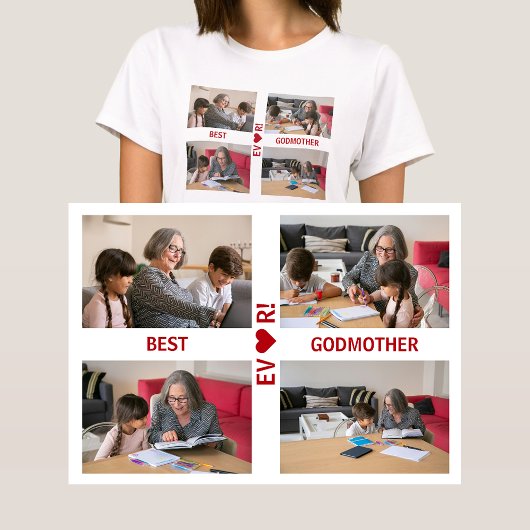 4 Foto's Beste Godmother Ever Hart Fotocollage T-shirt