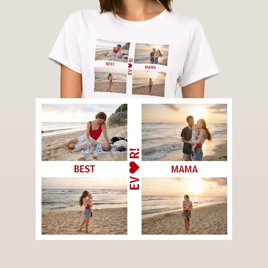 4 Foto's Beste Mama Ooit Hart Fotocollage Mam T-shirt