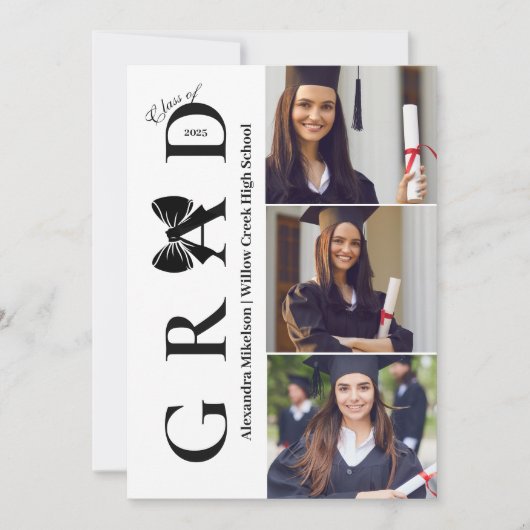 4 Foto's Black Bow Disco Ball Graduation Party Kaart (Voorkant)