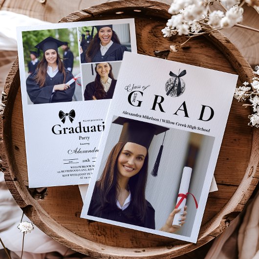 4 Foto's Black Bow Disco Ball Graduation Party Kaart