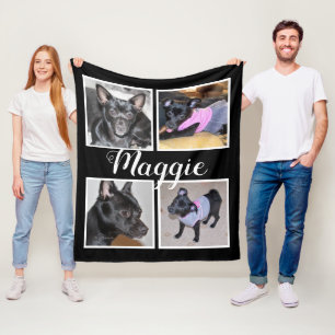 4 Foto's Black W Fleece Dog Blanket Deken