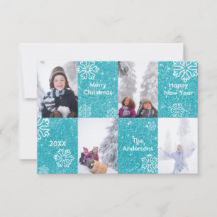 4 Foto's Blauwe Glitter Achtergrond-3x5Kerstkaart Kaart
