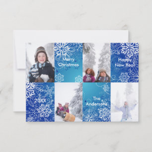 4 foto's Blauwe Sneeuw Achtergrond - 3x5 Kerstkaar Kaart