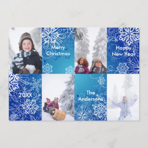 4 foto's Blauwe Sneeuw Achtergrond - Kerstkaart Kaart