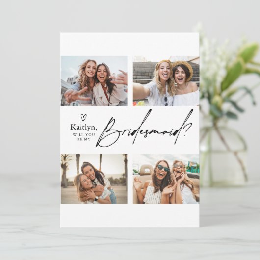 4 Foto's Bridesmaid proposal Kaart Sjabloon (Staand voorkant)