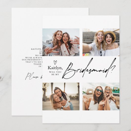 4 Foto's Bridesmaid proposal Kaart Sjabloon (Voorkant / Achterkant)