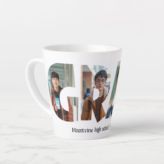 4 foto's collage AFSTUDEERDER custom Foto's Latte Mok (Linkerhoek)