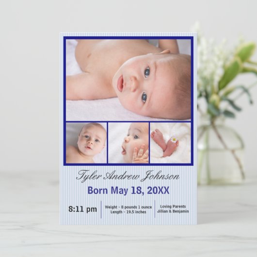 4 Foto's Collage Blue Stripes - Aankondiging van g (Staand voorkant)