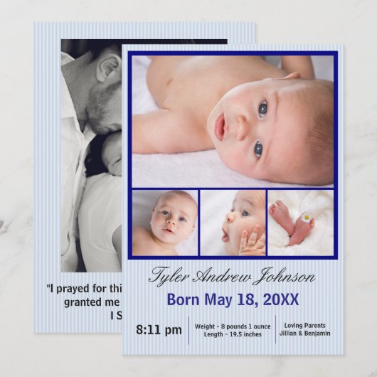 4 Foto's Collage Blue Stripes - Aankondiging van g (Voorkant / Achterkant)