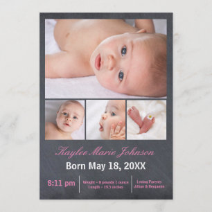 4 Foto's Collage Chalkboard - Aankondiging geboort