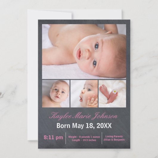 4 Foto's Collage Chalkboard - Aankondiging geboort (Voorkant)
