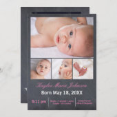 4 Foto's Collage Chalkboard - Aankondiging geboort (Voorkant / Achterkant)