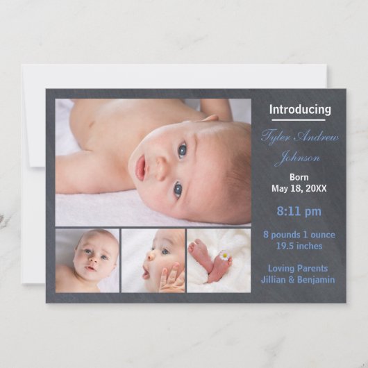 4 Foto's Collage Chalkboard - Aankondiging geboort (Voorkant)