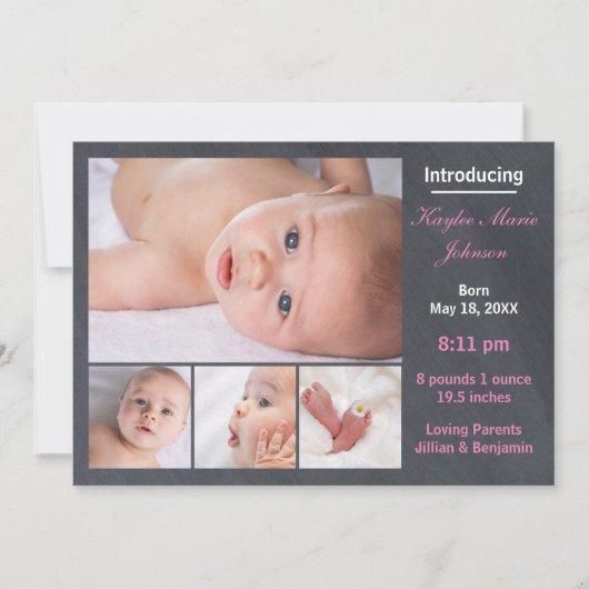 4 Foto's Collage Chalkboard - Aankondiging geboort (Voorkant)