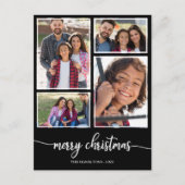 4 Foto's Collage Cute Script Merry KerstBlack Briefkaart (Voorkant)