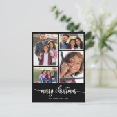 4 Foto's Collage Cute Script Merry KerstBlack Briefkaart (Staand voorkant)