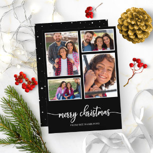 4 Foto's Collage Cute Script Merry KerstBlack Kaart