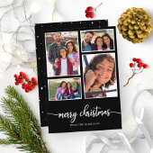 4 Foto's Collage Cute Script Merry KerstBlack Kaart