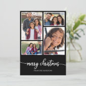 4 Foto's Collage Cute Script Merry KerstBlack Kaart (Staand voorkant)