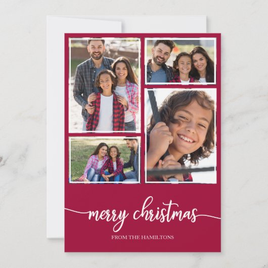 4 Foto's Collage Cute Script Merry Kerstmis Kaart (Voorkant)