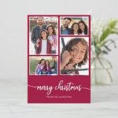 4 Foto's Collage Cute Script Merry Kerstmis Kaart (Staand voorkant)