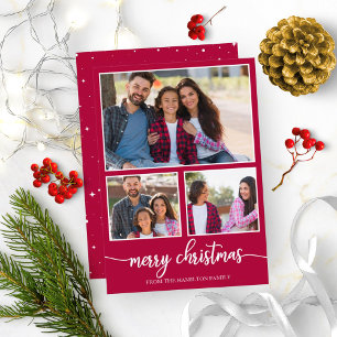 4 Foto's Collage Cute Script Merry Kerstmis Kaart