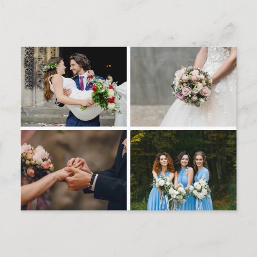4 foto's Collage Eenvoudige moderne bruiloft Dank  Aankondigingskaart (Voorkant)