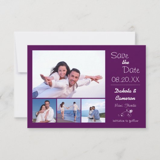 4 Foto's Collage Eggplant - 3x5 Bewaar de datum Save The Date (Voorkant)