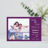 4 Foto's Collage Eggplant - 3x5 Bewaar de datum Save The Date (Staand voorkant)