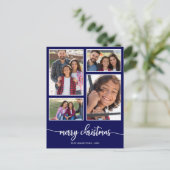 4 Foto's Collage Elegant Merry Christmas Blue Briefkaart (Staand voorkant)