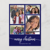 4 Foto's Collage Elegant Merry Christmas Blue Briefkaart (Voorkant)