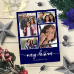 4 Foto's Collage Elegant Merry Christmas Blue Briefkaart<br><div class="desc">4 Foto's Collage Elegant Merry Christmas Blue Briefkaart</div>